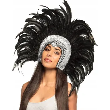 Čelenka ČELENKA SAMBA BRAZÍLIE RIO STŘÍBRNO-ČERNÁ S PEŘÍM