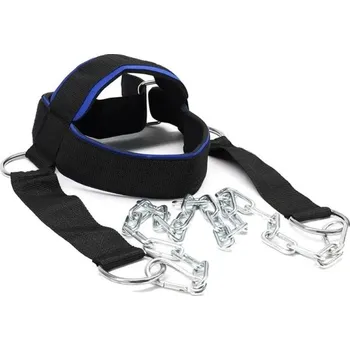 Polstrovaná hlavová opěrka s ocelovým řetězem pro posilování krku a horní části zad vhodná pro fitness trénink nebo rehabilitaci