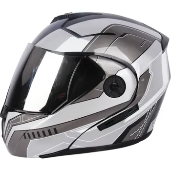 Motocyklové brýle Šedá vyklápěcí motocyklová helma s dvojitým hledím Sluneční clona Stříbrné vnější hledí Bezpečnostní přilba na motorku L (59-60 cm)