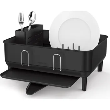 Organizace kuchyně Odkapávač na nádobí Simplehuman Compact, rám z černé oceli, černý plast, FPP