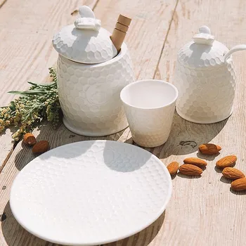 Dóza na potraviny LA PORCELLANA BIANCA Aperegina 2 ks - sada nádob na med a cukr s naběračkou a lžičkou