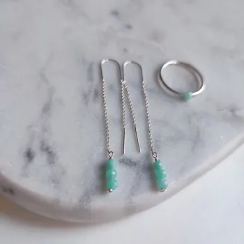 Náušnice Prstýnkárna Řetízkové provlékací náušnice s broušeným Amazonitem AG 925 ≤ 0,4 g