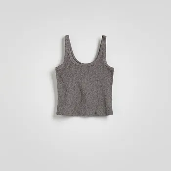 Dámské oblečení Reserved - Strukturovaný top - tmavě šedá - WC376-90X - WC376-90X-M