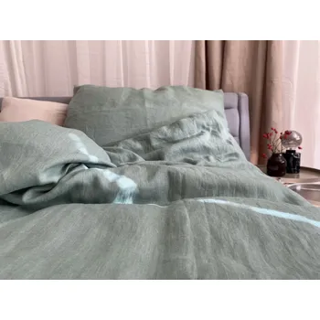 Povlečení Lněné povlečení v barvě MÁTA - 200x220+2x50x70 cm šev uprostřed