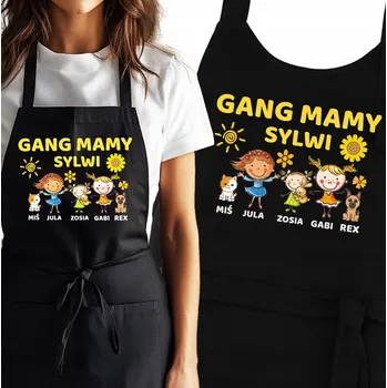 Kuchyňská zástěra ZÁSTĚRA PRO MAMINKU GANG JMÉNA DĚTÍ PERSONALIZOVANÁ DÁREK