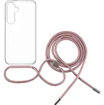 Zadní kryt FIXED Pure Neck s růžovou šňůrkou na krk pro Samsung Galaxy S25