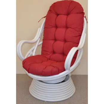 Nábytek Axin Trading s.r.o. Ratanové houpací křeslo Swivel bílé polstr vínový melír