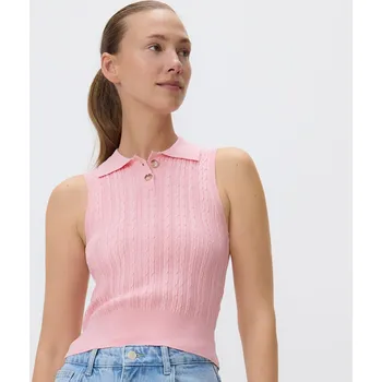 Reserved - Pletený top s límečkem - pastelově růžová - 108HE-03X - 108HE-03X-L