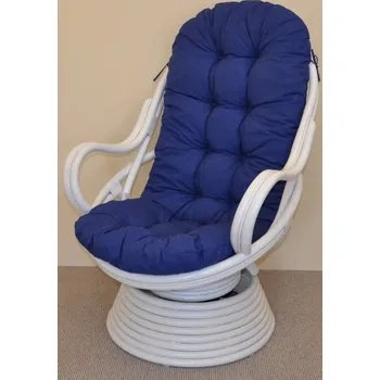 Nábytek Axin Trading s.r.o. Ratanové houpací křeslo Swivel bílé polstr modrý melír
