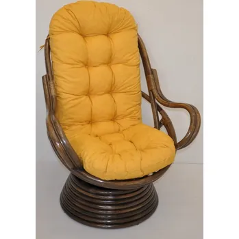 Nábytek Axin Trading s.r.o. Ratanové houpací křeslo Swivel hnědé polstr žlutý melír