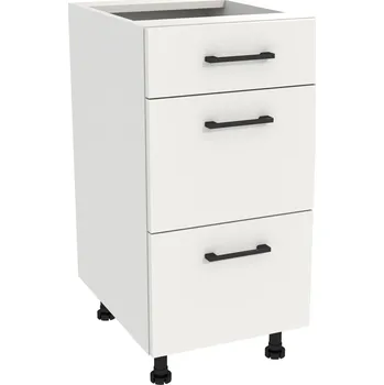 Komoda Kuchyňská skříňka se zásuvkami, 40 cm CAPRI, bílá dvířka, bílý mat