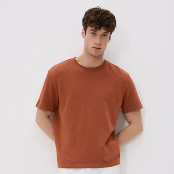 Pánské tričko Reserved - Tričko boxy s bavlnou - hnědá - 745EF-83X - 745EF-83X-XL