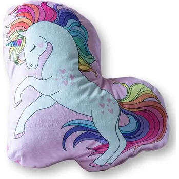 Dekorativní polštářek DETEXPOL Tvarovaný mikroplyšový polštářek Jednorožec duha Polyester, 33x30 cm