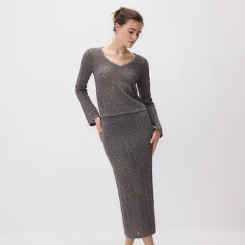 Dámská sukně Reserved - Úpletová maxi sukně - hnědá - 476EB-88M - 476EB-88M-L