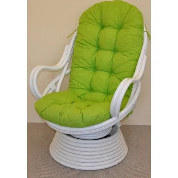 Křeslo Axin Trading s.r.o. Ratanové houpací křeslo Swivel bílé polstr světle zelený melír