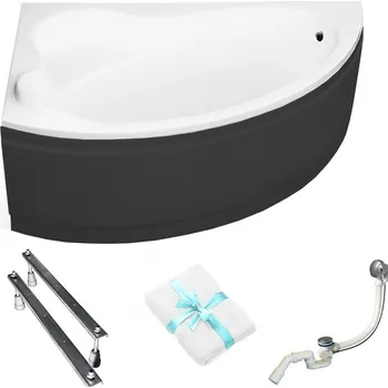 Vana Rohová vana s černým obkladem Ada 160x100 levá Besco sifon nožičky držák na ručník