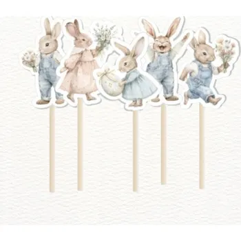 Party dekorace Pikery, ozdoby na jídlo, dort, narozeninové, 8 ks králíčci