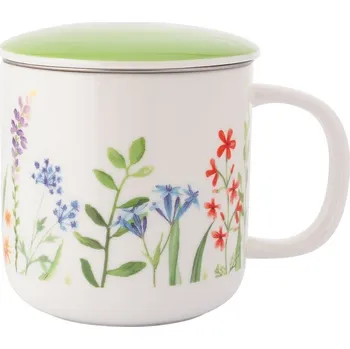 Altom Porcelánový hrnek s čajítkem a víčkem Nature Awakening 380 ml, bílá