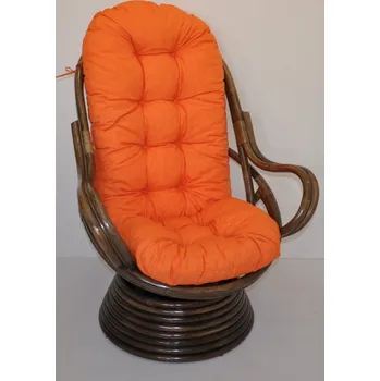 Křeslo Axin Trading s.r.o. Ratanové houpací křeslo Swivel hnědé polstr oranžový melír
