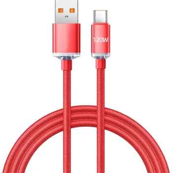Datový kabel Rychlonabíjecí kabel USB A na USB C 1 m 120W 6A nylonový opletený kabel super rychlé nabíjení a přenos dat Typ C plná kompatibilita červená