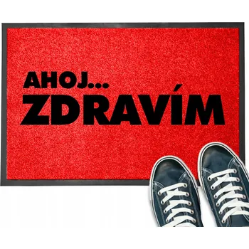 Rohožka Vstupní rohožka před dveře červená 40x60 cm - Nápis: Ahoj, zdravím (Vzorek)