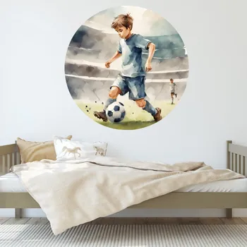Samolepící dekorace Kruhová samolepka na zeď "Chlapec fotbalista" 100cm
