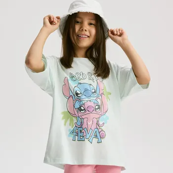 Dívčí tričko Reserved - Triko Lilo a Stitch - bledá tyrkysová - 844GB-06X - 844GB-06X-128