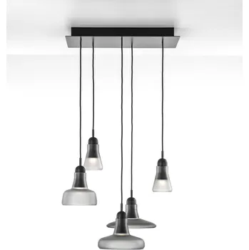 Set 5 svítidel Brokis Shadows Rectangular small, PC931, 5xGU10 Povrch Montury: dub evropský - černě mořený, Barva skla: Hnědá kouřová - transparentní sklo, Baldachýn: Kov - bílý matný komaxit