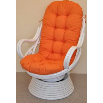 Nábytek Axin Trading s.r.o. Ratanové houpací křeslo Swivel bílé polstr oranžový melír