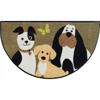 Zaoblená rohožka se třemi psy TRIO 85x50 cm