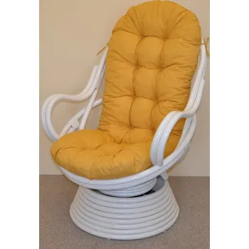 Nábytek Axin Trading s.r.o. Ratanové houpací křeslo Swivel bílé polstr žlutý melír