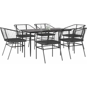 Zahradní sestava vidaXL 7dílný zahradní jídelní set s poduškami polyratan sklo [3334503] Barva: Černá