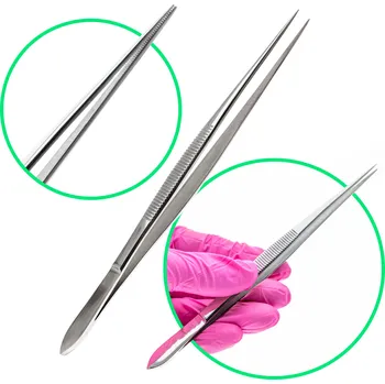 Péče o řasy a obočí Laboratorní pinzeta 160 mm s ostrými hroty a vroubkovanou rukojetí, ocel 18/10