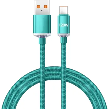 Datový kabel Rychlonabíjecí kabel USB A na USB C 1 m 120W 6A nylonový opletený kabel super rychlé nabíjení a přenos dat Typ C plná kompatibilita zelená