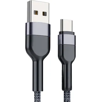 Datový kabel Rychlonabíjecí kabel USB A na USB C 50 cm 5A 480 Mbps krátký datový nabíjecí kabel Typ C rychlé nabíjení přenos dat pevné provedení šedá