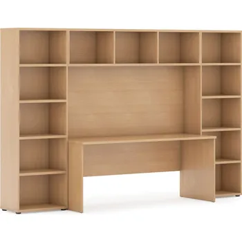 Knihovna Sestavy knihoven INTEGRO se stolem, nižší, 2950 x 700/400 x 1920 mm, buk