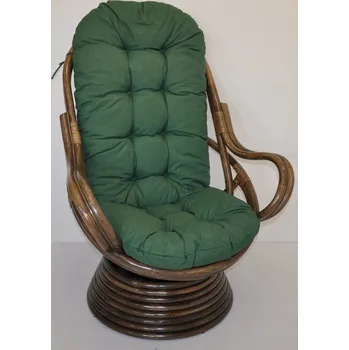 Křeslo Axin Trading s.r.o. Ratanové houpací křeslo Swivel hnědé polstr tmavě zelený melír
