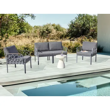 Zahrada 4místná zahradní sedací souprava tmavě šedá syntetický rám venkovní křesla 2místná pohovka s polštáři moderní styl Beliani