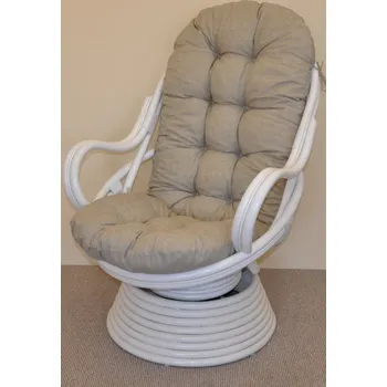 Nábytek Axin Trading s.r.o. Ratanové houpací křeslo Swivel bílé polstr tmavě béžový melír