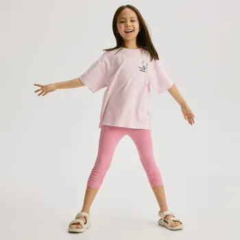 Dívčí kalhoty Reserved - Legíny 3/4 s řasením - růžová - 853CY-30X - 853CY-30X-152