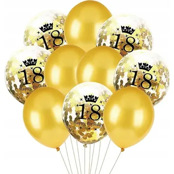 Balónek Balónky ZLATÉ k 18. NAROZENINÁM fóliové konfety 10 Ks