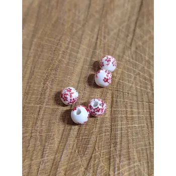 Korálek Porcelánové korálky s květy Ø6 mm barva bílá červená