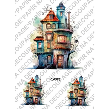 Umělecký papír Rýžový a soft papír na decoupage - Domy - KB0578 Materiál: Soft, Rozměr: A4
