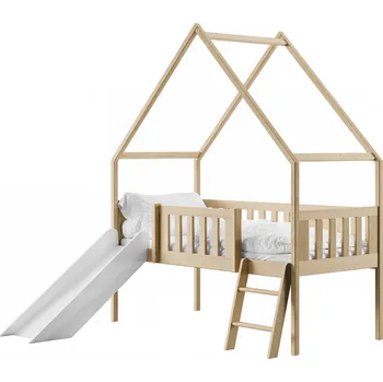 Postel Legno Dětská postel ve tvaru domku se skluzavkou Angel 80x180 borovice