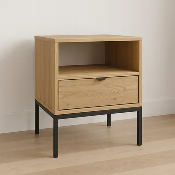 Noční stolek Noční stolek , 1 šuplík a police, na kovovém rámu, Cremona Aura Oak