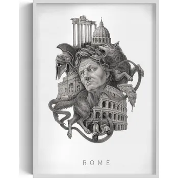 Obraz Dekorativní obraz v rámu do obýváku Monochromatický Řím Koloseum Pizza 70x100