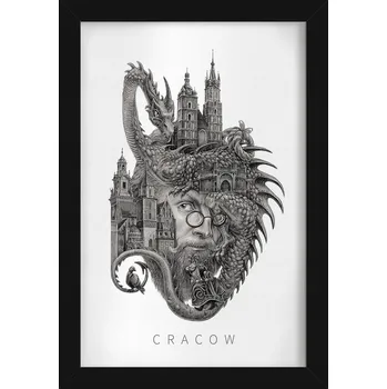 Obraz Obraz grafika v rámu Rozměr 20x30 Krakov: Mariánský kostel, Drak na Wawelu