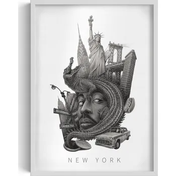 Obraz Obraz s rámem a grafikou na zeď Černobílý New York Brooklynský most 50x70