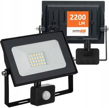 LED reflektor 20 W SuperLED černý IP65 2200 lm s pohybovým senzorem 6000 K