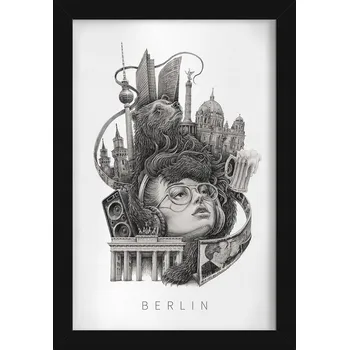 Obraz Závěsný obraz na zeď dekorace do bytu Černobílý Berlín Medvěd 20x30 cm